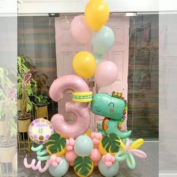 Розовые фольгированные шары с динозавром, большой номер, гелиевый шар для маленьких девочек, детские украшения для дня рождения, детский подарок Number 0