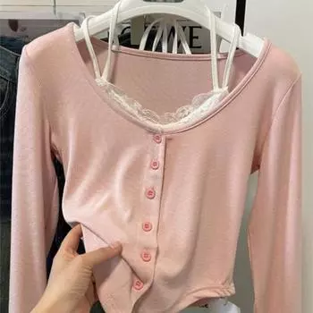 Розовые футболки женские тонкие милые студенческие модные корейские весенние мягкие укороченные футболки для отдыха сращенные дизайн Новое поступление 2024 года повседневные повседневные S розовый