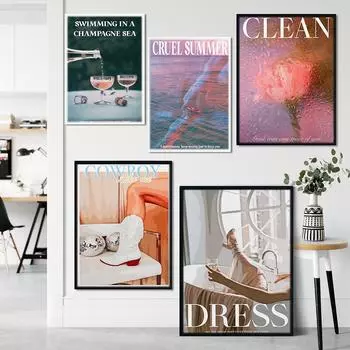 Розовые и синие девичьи настенные художественные постеры, сапоги в стиле пастушки, элегантная эстетическая картина на холсте, жестокие летние принты, домашний декор для гостиной 21x30cm No Framed