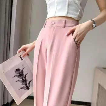 Розовые костюмные брюки с высокой талией и драпировкой, модные и удобные летние брюки-шаровары для женщин. S чёрный