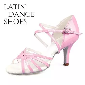 Розовые кожаные танцевальные туфли, модные танцевальные туфли на высоком каблуке для латинского танго, вальса и вечеринки 34 розовый