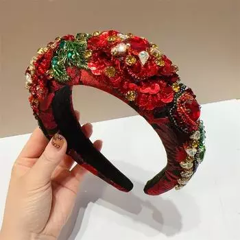 Розовые Красные Обручи для Волос Ретро Барокко Стразы Ручной Работы Обручи для Головы Женский Стиль Мода Высококачественные Губчатые Аксессуары для Волос