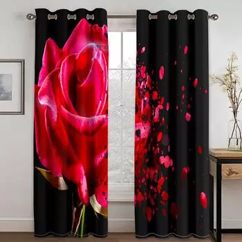 Розовые Красные Розы Красочные Цветы Изящество Оконные Шторы в Детской Спальне Гостиной Холле Украшения Кухни Шторы Жалюзи W50 X H130(CM)X2&Hook