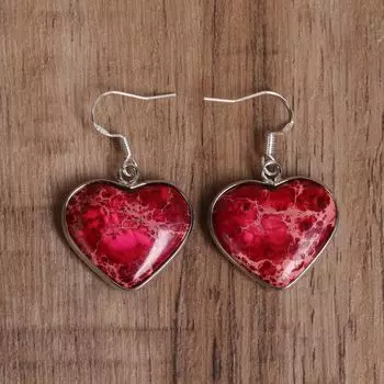 Розовые Красные Серьги Сердце Натуральные Камни Серьги-подвески для Женщин Украшения Ручной Работы