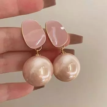Розовые круглые большие серьги-капли с искусственным жемчугом для женщин, элегантные темпераментные женские французские серьги, висячие серьги-русалочки в стиле принцессы, украшения для ушей розовый