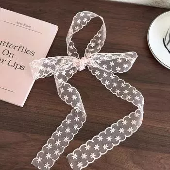 Розовые кружевные цветы Длинная полоса Шелковый шарф Повязки на голову Бант Резинка для волос Женский Девичий Милый Галстук Тюрбан Лента Дамский головной убор Мода