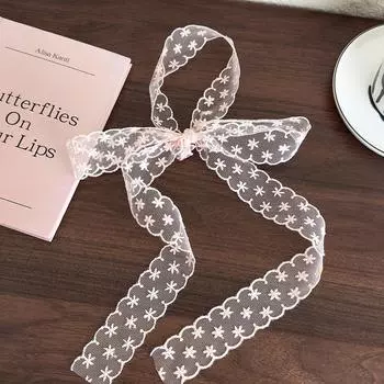 Розовые кружевные цветы Длинная полоса Шелковый шарф Повязки на голову Бант Резинка для волос Женский Девичий Милый Галстук Тюрбан Лента Дамский головной убор Мода