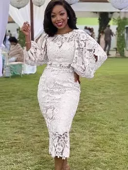 Розовые кружевные платья для женщин, элегантные летние платья миди с рукавами-фонариками, облегающие платья-карандаш для дня рождения, коктейльные наряды для мероприятий S розовый