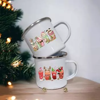Розовые латте рождественские эмалированные кофейные кружки для новогодней вечеринки вина пива сока напитков чая кружки кружки для дома посуда 360ml