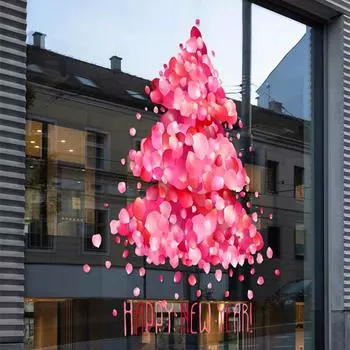 Розовые лепестки роз, Рождественская елка, электростатические стеклянные наклейки, Неклейкие двухсторонние цветные свадебные ювелирные изделия, магазин одежды 28x34cm 1pcs