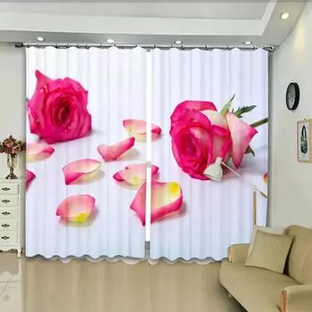 Розовые лепестки роз с принтом занавесок большого размера W500XH250 для спальни, гостиной, оконной перегородки от пола до потолка, 2 шт. 100W130H(CM)40x51in&rod pocket