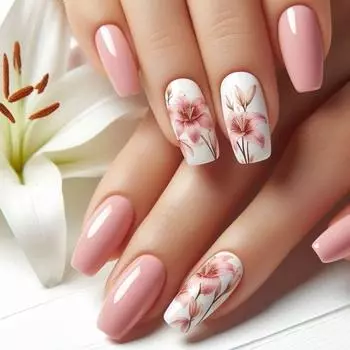 Розовые Лилии Накладные Ногти Розовый Белый Градиент Лилия Маленький Свежий Красивый Ветер Ношение Ногтевой Пластины
