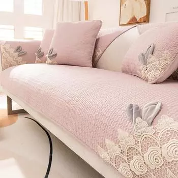Розовые милые кроличьи уши, диванная подушка, маленькая свежая хлопковая нескользящая четырехсезонная современная простая крышка, зимний стиль 70*70cm