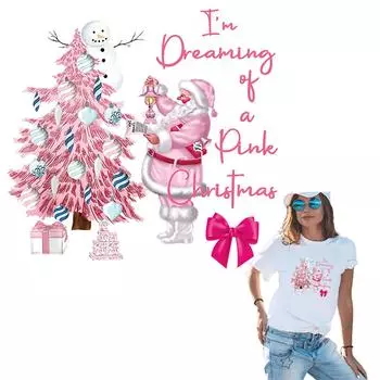 Розовые наклейки для одежды Санта-Клауса, художественные ремесла, глажка, аксессуары «сделай сам», одежда, аппликация, термоклейкая наклейка, утюг на нашивке