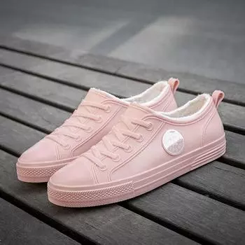 Розовые непромокаемые туфли с подкладкой из искусственного меха, женские теплые низкие галоши, женские зимние водонепроницаемые резиновые туфли, женские туфли для работы в ресторане CN 36