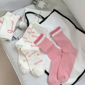 Розовые носки с милым бантом для милых девочек Лолита Кавайные милые длинные носки повседневные носки с буквенным принтом уличная одежда хип-хоп скейтборд спортивные носки