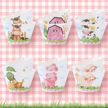 Розовые обертки для кексов с изображением животных на ферме Украшения для вечеринки по случаю дня рождения для девочек Товары для вечеринки по случаю дня рождения с изображением животных на ферме Декор для детского душа