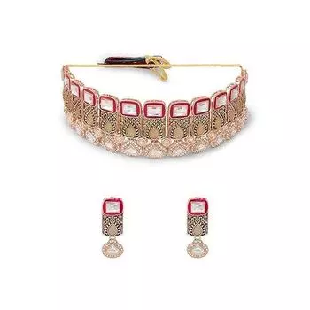 Розовые ослепительные камни Минакари с австрийскими бриллиантами, старинное колье и серьги для женщин