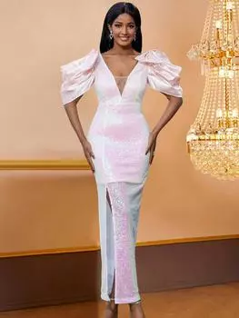 Розовые платья с v-образным вырезом и блестками, с высокой талией, сексуальные блестящие платья с разрезом, роскошные вечерние наряды для дня рождения, свадьбы, вечеринки, выпускного вечера для женщин S золотой