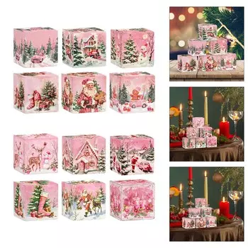 Розовые подарочные коробки с рождественской тематикой, праздничная упаковочная коробка, прочная картонная коробка с изысканным принтом для подарков, конфет 1