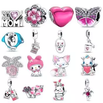 Розовые подвески, бусины из муранского стекла, платовые подвески Ley 925, подходят для браслета, ожерелья, подвеска, серебряный кулон 925, ювелирные изделия