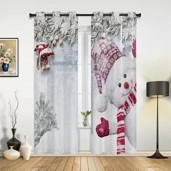 Розовые романтические шторы со снеговиком, красные, синие, рождественские шторы для гостиной, спальни, кухни, балкона, окна, декор, 2 панели 50W130H(CM)X2PCS&Grommet Top