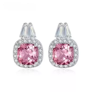 Розовые серьги-гвоздики с морганитом, милые серьги из стерлингового серебра 925 пробы с эстетическим хрустальным камнем для девочек, изящные женские ювелирные изделия, подарок