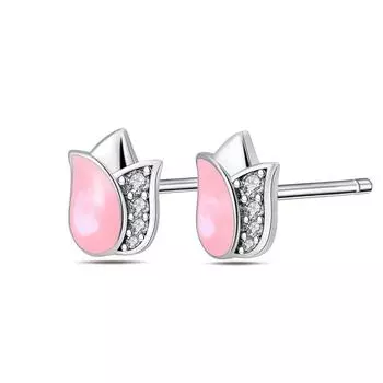 Розовые серьги-гвоздики-тюльпаны для женщин, ювелирные серьги с цирконом