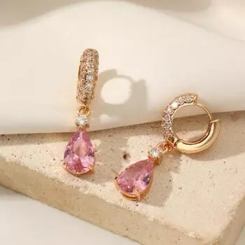 Розовые серьги-капли из циркония для женщин 2025 года, новые модные золотые серьги, свадебные ювелирные украшения для вечеринок, аксессуары розовый