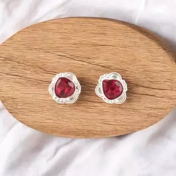 Розовые серьги с рубелитом, серебро 925 пробы, ручная работа, женские пусеты EE-159-5