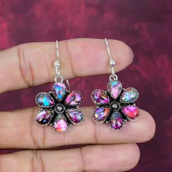 Розовые серьги с шипами из устрицы, ручной работы, с драгоценными камнями, серьги из стерлингового серебра 925 пробы, антикварные украшения, для подарка на помолвку 1.77 Inches