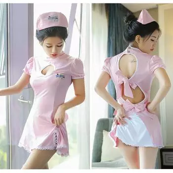 Розовые сексуальные костюмы медсестры порно женщины кружевная униформа нижнее белье горячее эротическое белье ажурный бандаж косплей сексуальная медсестра ночная рубашка XS