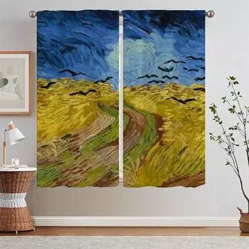 Розовые шторы Van Gogh Blackout для гостиной, подхваты для штор из бисера, шторы для дома и декора, бесплатная доставка, кружево W50xH70cmx2pcs-CL