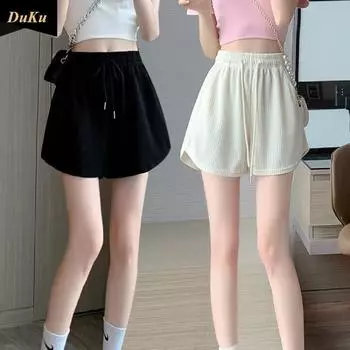 Розовые спортивные шорты женские летние с высокой талией для бега, широкие повседневные шорты для маленьких мужчин S чёрный