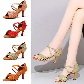 Розовые танцевальные туфли Барби для женщин и девочек, вечерние бальные туфли для латинского танго, вальса, туфли на высоком каблуке для танго, социальные танцевальные туфли для вальса 34 розовый