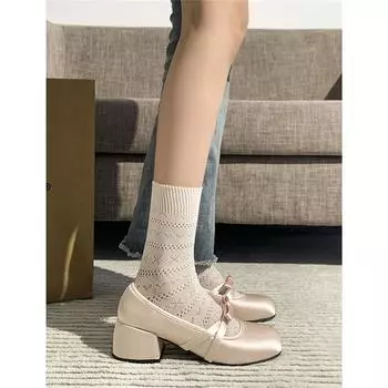 Розовые туфли Мэри Джейн на толстом французском каблуке, женские новые летние туфли-балетки в стиле ретро с круглым носком и неглубоким носком 35 шампанского