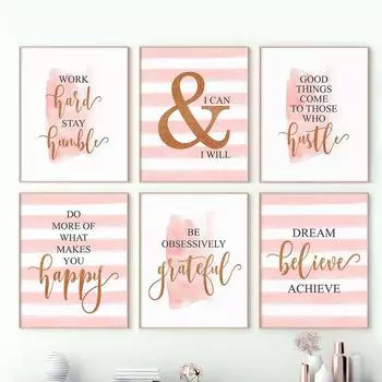 Розовые вдохновляющие цитаты, холст, картина для девочки-подростка, спальня, настенное искусство, украшение комнаты для девочек, картины, домашний декор, картина A4 21x30cm No frame