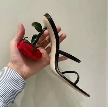 Розовые высокие каблуки черные женские босоножки 2024 новые летние туфли-туфельки с открытым носком женские тапочки с цветами 34 чёрный