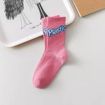 Розовые женские носки, милые чулки средней длины, чулки Ins, модные украшения с надписью Love, клубничные украшения, аксессуары розовый