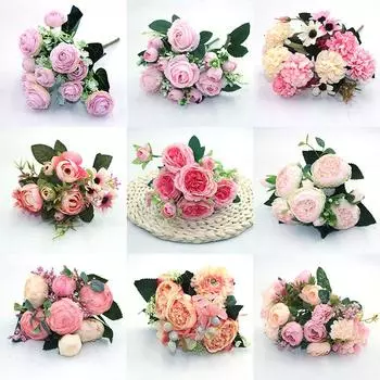Розовый, 1 шт., различные красивые искусственные пионы, розы, герберы, ромашки, шелковый цветок, сделай сам, домашний сад, вечеринка, свадебное украшение, искусственный цветок