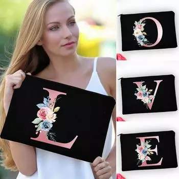 Розовый алфавитный цветок AZ косметичка косметичка для женщин шоппинг дорожная косметичка для хранения помады сумки большой емкости органайзер