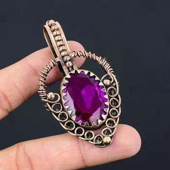 Розовый аметист, драгоценный камень, подвеска ручной работы из чистой медной проволоки, обернутая ювелирными изделиями 2.95 Inches розовый