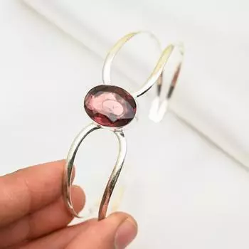 Розовый аметистовый браслет из стерлингового серебра 925 пробы, регулируемый браслет ручной работы, ювелирные изделия с драгоценными камнями, браслет-манжета, подарки для жены Adjustable розовый