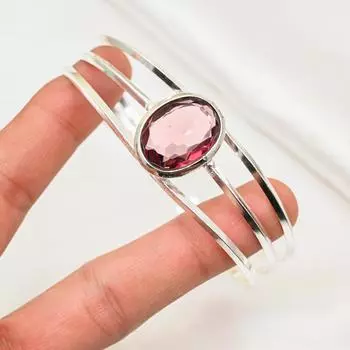 Розовый аметистовый браслет из стерлингового серебра 925 пробы, регулируемый браслет ручной работы, ювелирные изделия с драгоценными камнями, браслет-манжета, подарки для жены Adjustable розовый