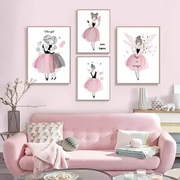 Розовый ангел для девочек, настенная живопись на холсте для детской комнаты, постеры с героями мультфильмов и принты, скандинавские украшения, фотографии, домашний декор для детской комнаты 21x30cm No Frame