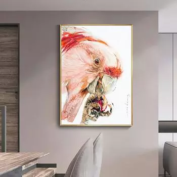 Розовый ара, зеленый и красный попугай, акварельная живопись на холсте, домашние птицы, постеры с животными и принты для декора гостиной, настенное искусство 20cm40cm NoFrame