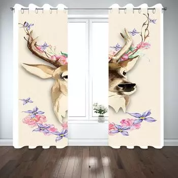 Розовый Арт Рождество Олень Лось С Новым Годом 2 шт Бесплатная доставка Тонкая занавеска для окна для гостиной спальни Декор 100W130H(CM)40x51in&Hook