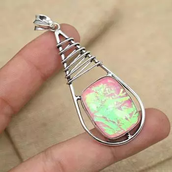 Розовый австралийский тройной опал, драгоценный камень, стерлинговое серебро 925 пробы, дизайнерские ювелирные изделия ручной работы, женский кулон 2.75 Inches розовый