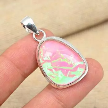 Розовый австралийский тройной опал, драгоценный камень, твердое серебро 925 пробы, необычный дизайнерский кулон ручной работы для нее 1.57 Inches розовый