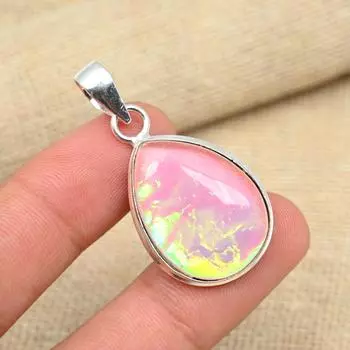 Розовый австралийский тройной опаловый драгоценный камень Твердый стерлинговый серебристый стерлинговый серебристый 925 Ювелирные изделия ручной работы 1.57 Inches розовый